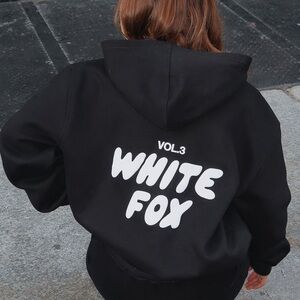 White Fox Black Hoodie XXS Black and White New with Tags